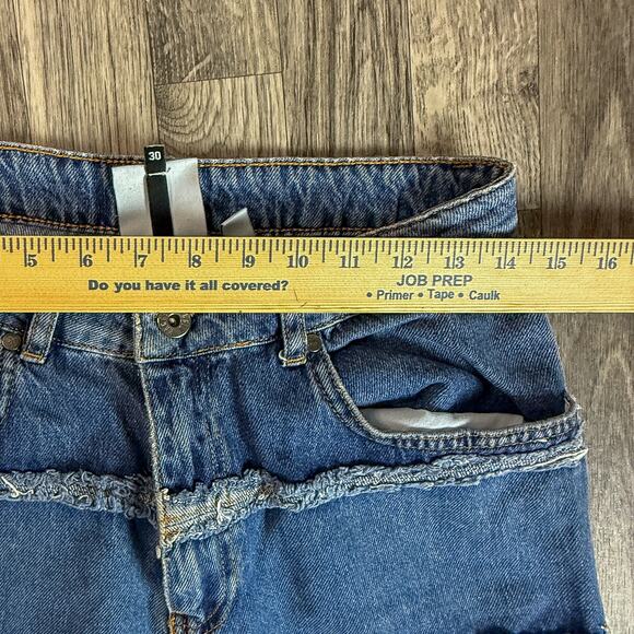 Ragged Jeans Patchwork Denim Maxi Skirt Size 30 Blue Two Tone Frayed Panels - Picture 6 of 9